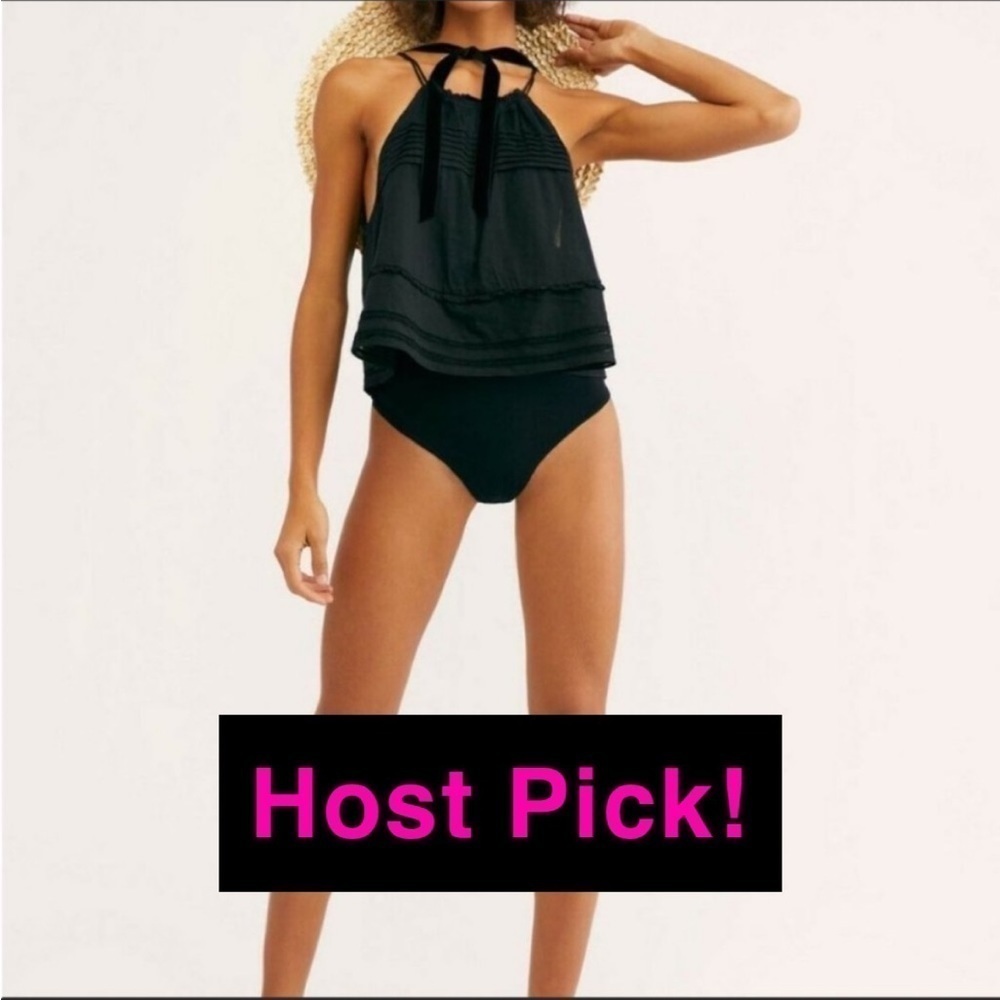 🔥Hp🔥Nwt Free People Intimately Black Trust Me Bodysuit Ruffle Tassel Top Small